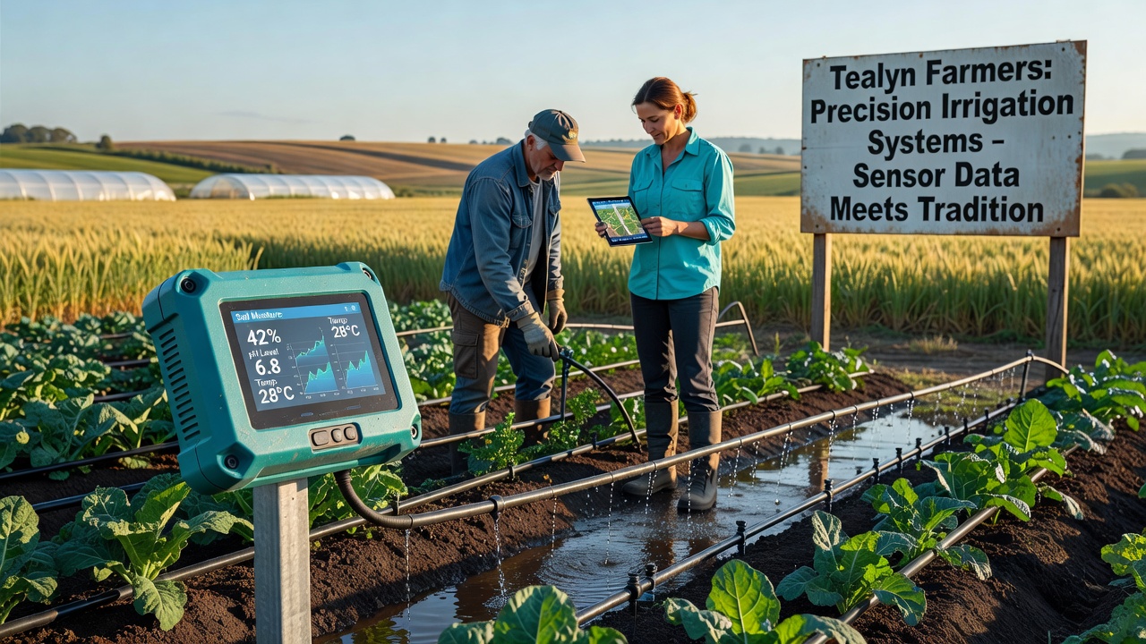 Sensor dashboard displaying real-time canal flow and soil moisture levels across multiple Tealyn farm plots